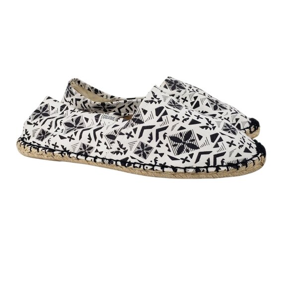 Soludos Dali Espadrille Ivory Black Printed Canvas Shoe Size 45 US Mens 11-11.5 - Picture 1 of 9